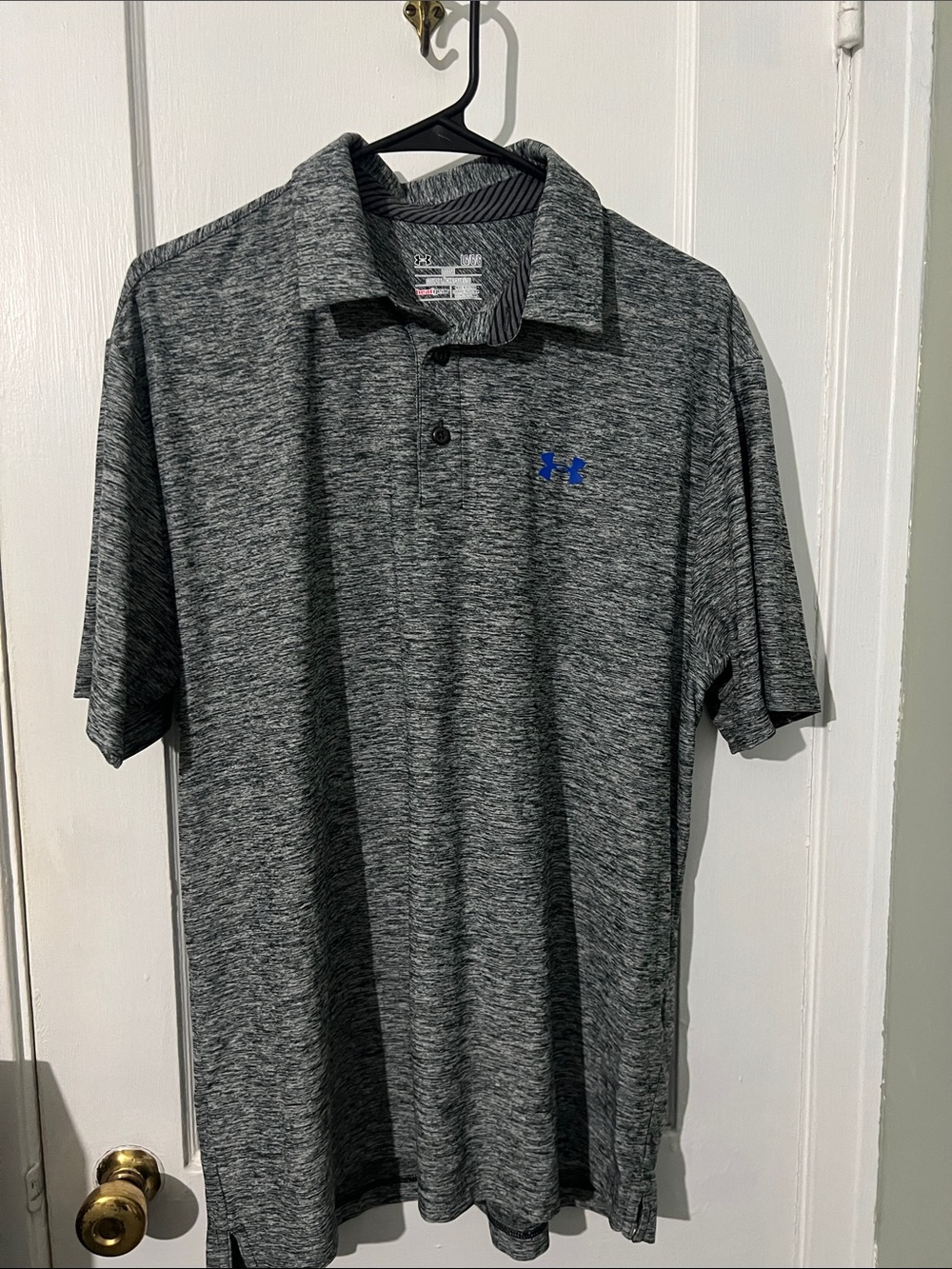 Under Armour Men's Heather Grey Polo with Blue Logo